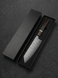 Couteau Kiritsuke 18 cm en acier Damas AUS-10 avec manche en bois, présenté dans son coffret noir premium