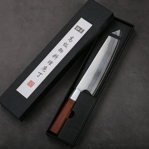 Couteau Kiritsuke japonais 20 cm en acier 440C présenté dans son coffret noir premium