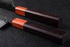 Manche en pakkawood noir et bois contrasté du couteau japonais Gyuto Damas VG-10