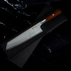 Kiritsuke 21 cm du set avec Gyuto pakkawood : lame AUS-10 et manche en bois de rose, dans son coffret noir